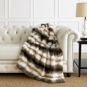Italian Wolf Faux Fur Throw, Striped Plush Blanket