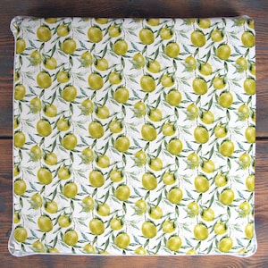 CLEARANCE!! set of 4 Lemons design Square Seat Pads, Chair Pad, lemon yellow square kitchen chair pad, Bistro or Patio chair seat cushion