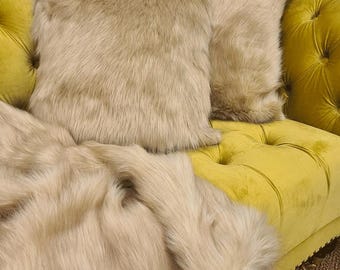 Kussenhoes kameelbont, havermoutbeige, langharige kussens