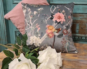 Reversible Chinoiserie Velvet Cushion Cover | Oriental Bird Print Pillows