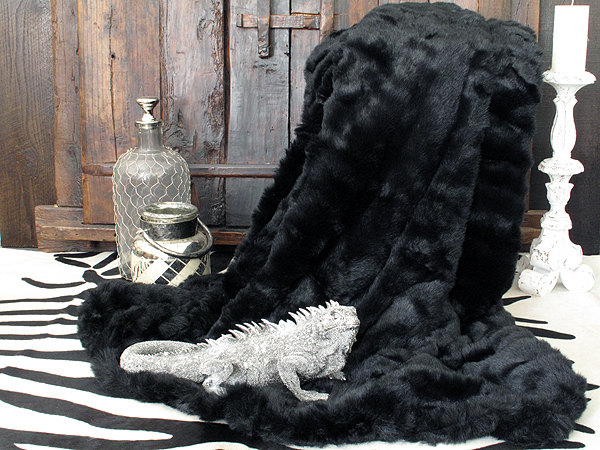 Faux Fur Throw Black Panther With Grey Faux suede Lining in a