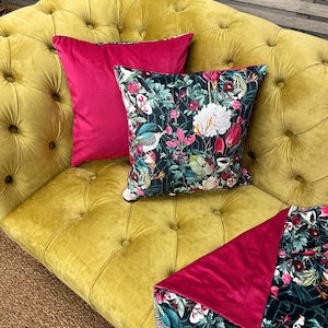 Reversible Printed Velvet Patagonia Cushion | Reversible Printed Cushion Cover | Reversible Tropical Velvet Cushion | Tropical Velvet Pillow