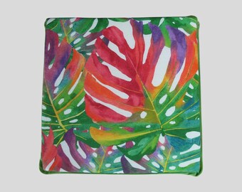 Tropical Monstera Leaf Square Seat Cushion | Non-Slip Chair Pad