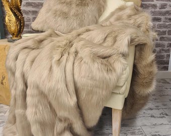 Luxury Oatmeal Faux Fur Throw Blanket | Camel, Beige Faux-Suede