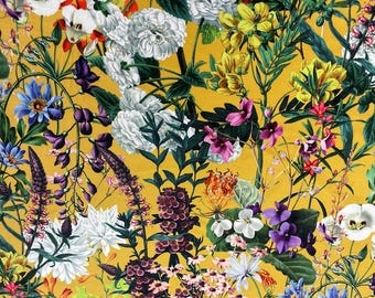 Luxury Velvet Fabric – Midsummer Floral Print, Upholstery & Craft Fabric
