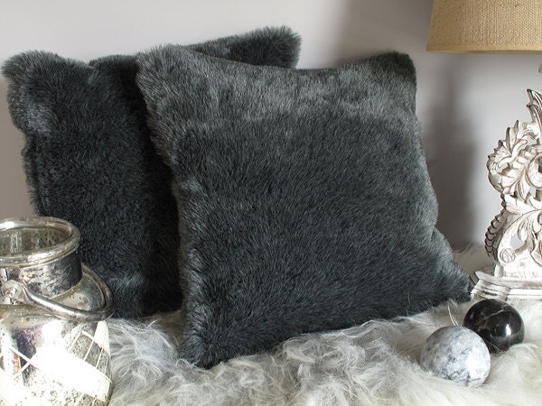 Fable Soft Gray Vegan Washable Faux Fur lumbar decorative Pillow, Decorative  Pillows