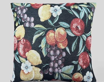 Black Fruit Tapestry Cushion Cover | Colorful Print