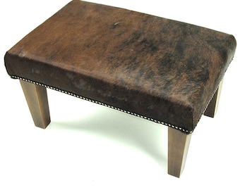 Brown Brindle Cowhide Footstool 322: Small Rectangular Ottoman 24x16"