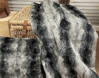 Black Wolf Faux Fur Throw with grey faux-suede lining in a range of sizes