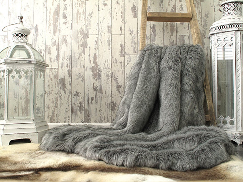 Grey Squirrel Faux Fur Throw in a Range of Sizes. Long Haired Etsy UK