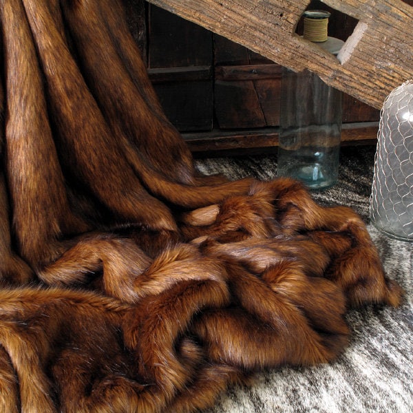 Raynard Faux Fur Throw, fake fur blanket for Bed or Sofa with brown faux-suede lining in a range of sizes. Bespoke sizes made.