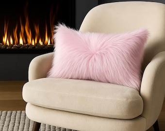 Bubble-Gum Rosa Kunstpelz Kissenbezüge, Rechteckige Dekokissen