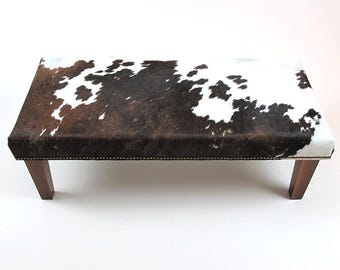 Extra Large Cowhide Footstool 327 : Brown & White Hair-on-Hide Ottoman