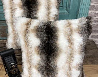 Italienische Wolfspelz Kissenbezüge, gestreifter Kunstpelz Kissenbezug