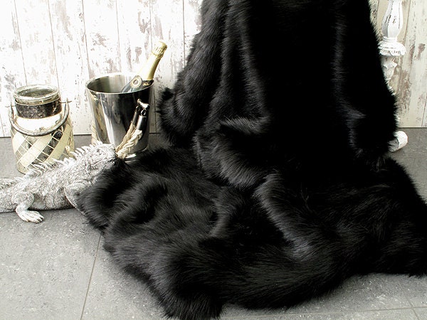 Luxurious Black Bear Faux Fur Bed or Sofa Throw With Grey Faux-suede Lining  in a Range of Sizes. Black Fur Blanket 