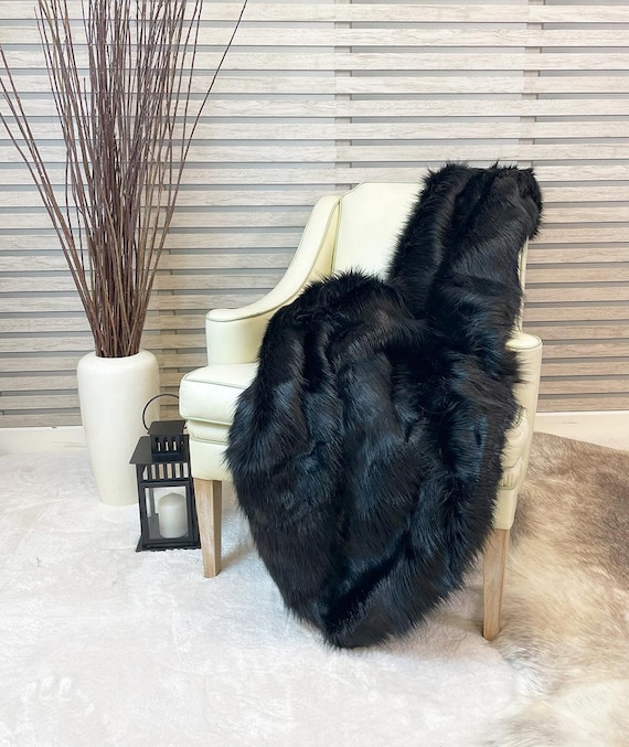 OHS Faux Fur Mink Throw - Black