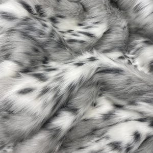 Grey Lynx Faux Fur Fabric | Animal Print Craft Faux Fur | Animal Print Fashion Fur Fabric | Animal Print Costume Faux Fur | Cosplay Fur |