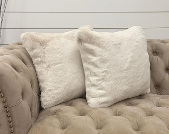Richmond Almond Faux Fur Cushion Cover, Plush Pillow Covers In A Choice Of 3 Sizes