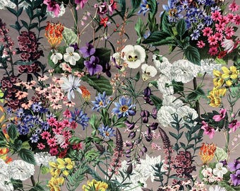 Floral Printed Velvet Fabric - Rhapsody Taupe Upholstery & Craft Fabric