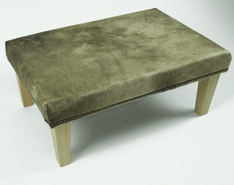 Großer Beige Rindsleder Fußhocker 320, Modernes meliertes Haar auf Fell Ottomane (76 x 50 cm)
