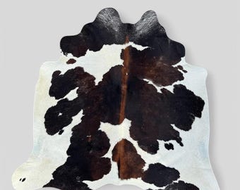Medium Sized Brown & White Cowhide Rug | Natural Hair On Hide 71x73"