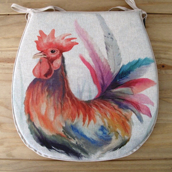 Set Of 4 6 Or 8 Rooster Reversible Classic D Seat Pads Large Rooster Reversible Classic D Seat Pads, Rooster Chair Pad