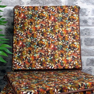 CLEARANCE!! Set of 4 Autumn design Square Seat Pads, Chair Pad, autumn brown square kitchen chair pad, or Patio chair seat cushion
