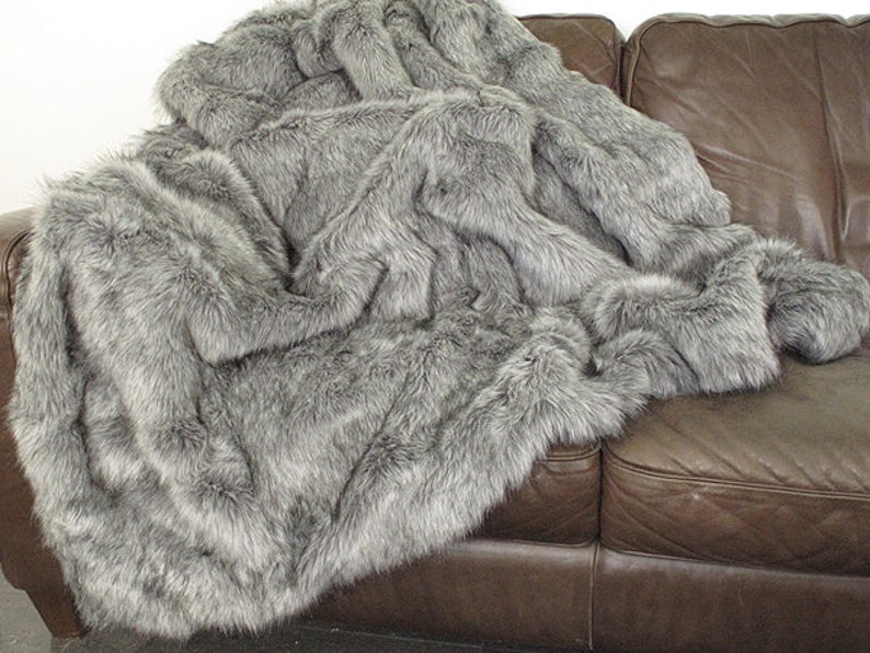 Grey Squirrel Faux Fur Throw in a Range of Sizes. Long Haired Etsy