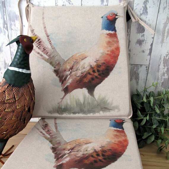 Pheasant Print Tapered Chair Pads, Reversible Kitchen Seat