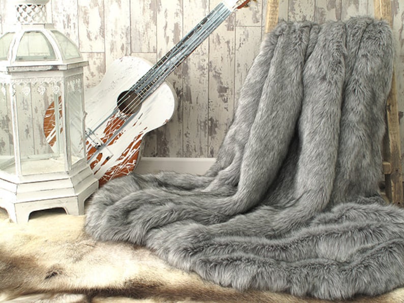 Grey Squirrel Faux Fur Throw in a Range of Sizes. Long Haired Etsy
