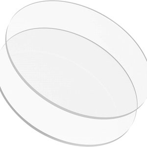 May include: Two clear round acrylic cake boards stacked on top of each other.