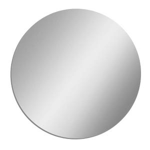 May include: A round, silver-colored mirror with a smooth, reflective surface.