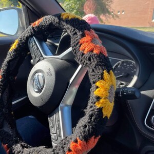 Sunflower Steering Wheel Cover with Seat Belt Covers
