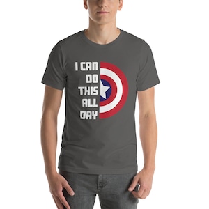 Puedo hacer esto todo el día camiseta unisex de manga corta, camiseta de héroe patriótico, camiseta de capitán cita, camiseta de héroe, camisa steve rogers