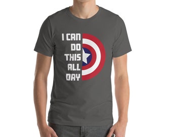 Puedo hacer esto todo el día camiseta unisex de manga corta, camiseta de héroe patriótico, camiseta de capitán cita, camiseta de héroe, camisa steve rogers