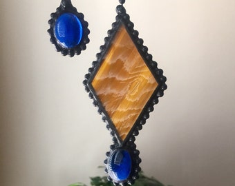 Chain Pull set of 2 - Stained Glass - Goldw/Blue Jewel