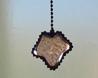 Chain Pull - Peach - Stained Glass - Leaf Shaped - Handmade - Sun Catcher - Lamp Pull - Ceiling Fan Pull - Antiqued - Unique Gift