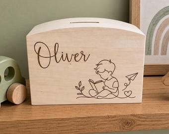 Classical Personalised Wooden Money Box For Kids| Baby Boy Piggy Bank | Nursery Keepsake | Christening Gift | First Birthday | New Baby Gift