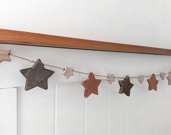FARMHOUSE solid wooden star and flower garlands, room decoration, bunting, neutral nursery decor, home decor, Christmas hanging decoration