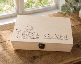 Personalised Baby Boy Keepsake Box | Wooden Memory Box | Baby Birth Details Box | New Baby Box| Nursery Keepsake | Christening Gift