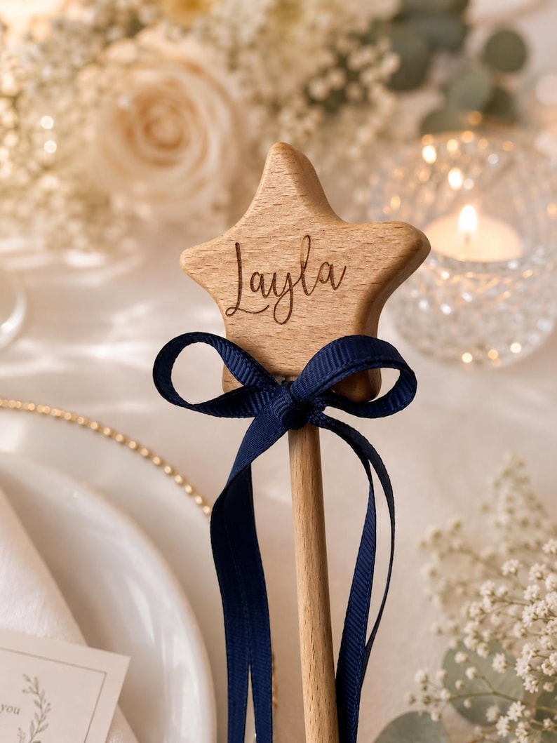 Baguette magique de fée en bois classique | Baguette fille d'honneur | Baguette magique avec nom personnalisé | Baguette de mariage | Baguette princesse | Cadeau grande soeur | Fête sur le thème des fées image 3