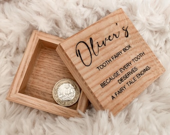 PRIMER DIENTE Caja para el Hada de los Dientes nueva y única con cita, pequeña caja personalizada para dientes de bebé, caja de recuerdos, regalo de bautizo, regalo para baby shower