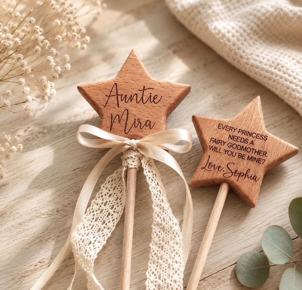 FAIRY GODMOTHER PROPOSAL godmother gift, personalised wooden godparents wand, will you be my fairy godmother,, Godparents gift