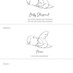 Peut inclure: Trois mod&egrave;les avec un dessin au trait d'un b&eacute;b&eacute; ail&eacute;. Le mod&egrave;le 1 comprend le texte "Baby Sheppard" et une citation. Le mod&egrave;le 2 comporte un espace pour un nom et une inscription. Le mod&egrave;le 3 pr&eacute;sente "Baby Sheppard" et une inscription facultative.