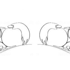 May include: A minimalist line drawing of two stylized angel figures, each with a rounded body, a small head, and a single wing. The figures are in a symmetrical arrangement, with delicate lines and a whimsical aesthetic.