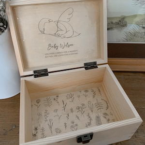 NEL MIO CUORE grande scatola dei ricordi in legno per la perdita del bambino, scatola dei ricordi in legno personalizzata con angioletto, scatola dei ricordi per l'aborto spontaneo, perdita del neonato