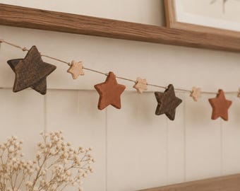 FARMHOUSE solid wooden star and flower garlands, room decoration, bunting, neutral nursery decor, home decor, Christmas hanging decoration
