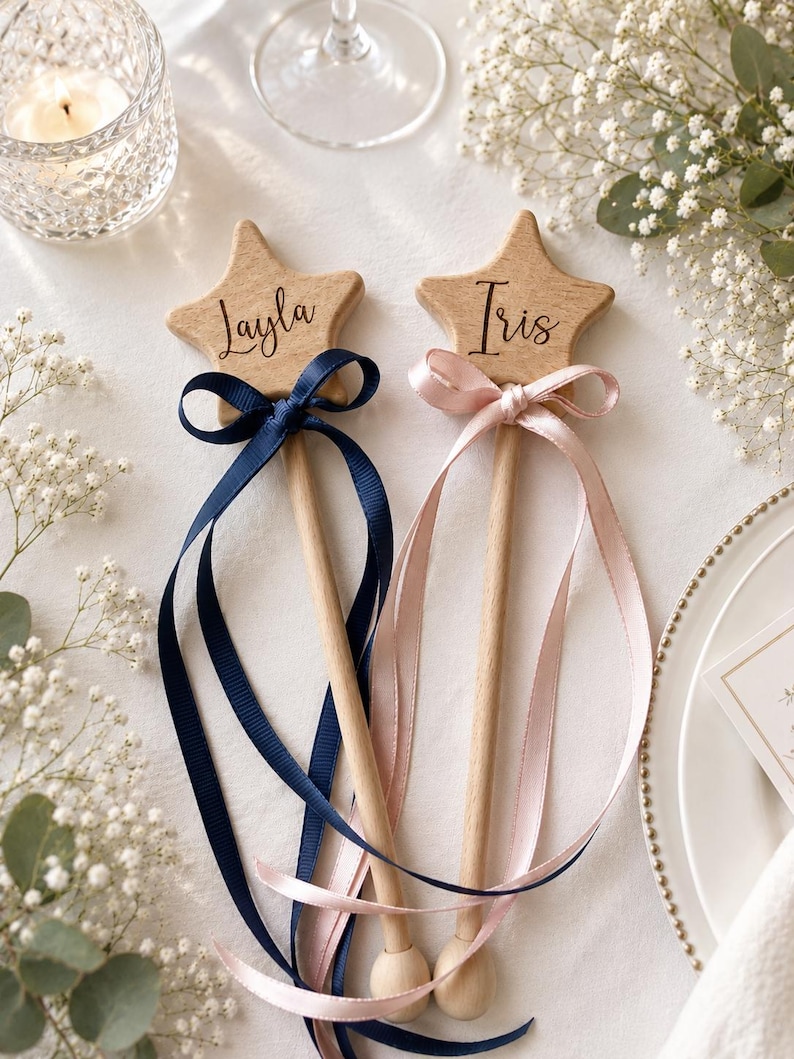Baguette magique de fée en bois classique | Baguette fille d'honneur | Baguette magique avec nom personnalisé | Baguette de mariage | Baguette princesse | Cadeau grande soeur | Fête sur le thème des fées image 2