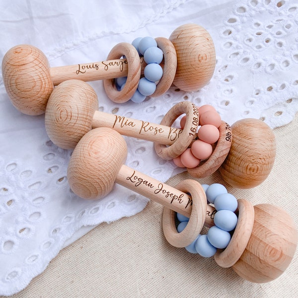 CLASSICAL Keepsake Wooden Rattle / UKCA CE marked / Nursery decoration / Personalised Baby Keepsake Gift / Baby Announcement / Baby Shower