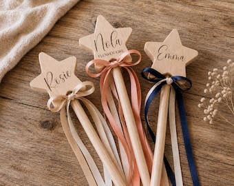 Chunky Wooden Fairy Wand, Magic Wand, Personalised Flower Girl Wand, Wedding Ribbon wand, Flower Girl Wand